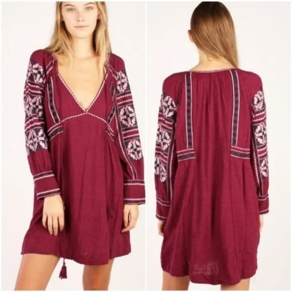 Free People Sz S Mini Dress All My Life Embroidered Tunic